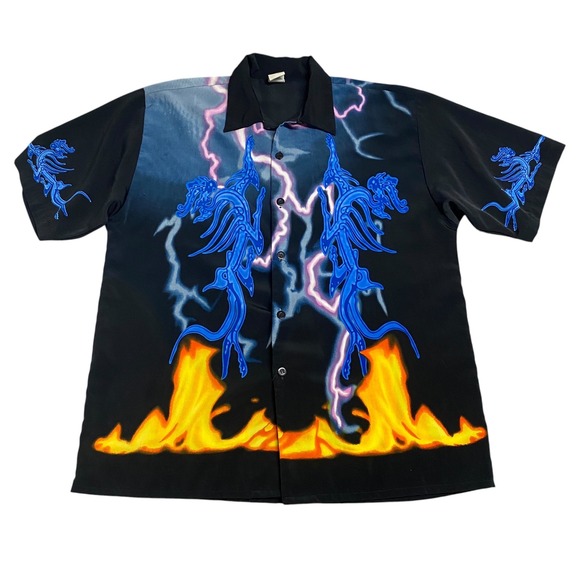 725 Originals Other - Y2K 725 Blue Dragon Flame Button Up Shirt